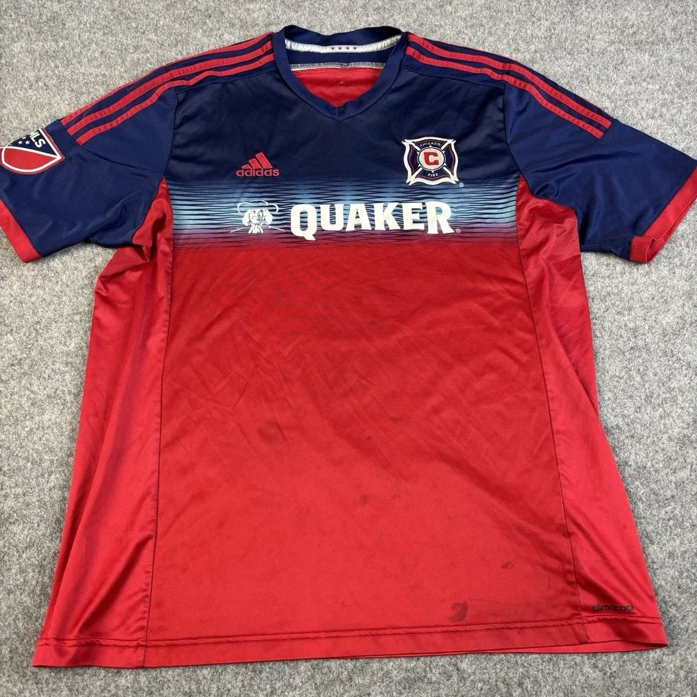 Adidas Chicago Fire‎ Jersey Mens XL MLS Soccer Climacool Quaker Red Blue Sports